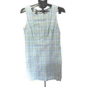 Real Comfort by Chadwick's Blue Green White Plaid Sheath Dress 10 Petite 10P
